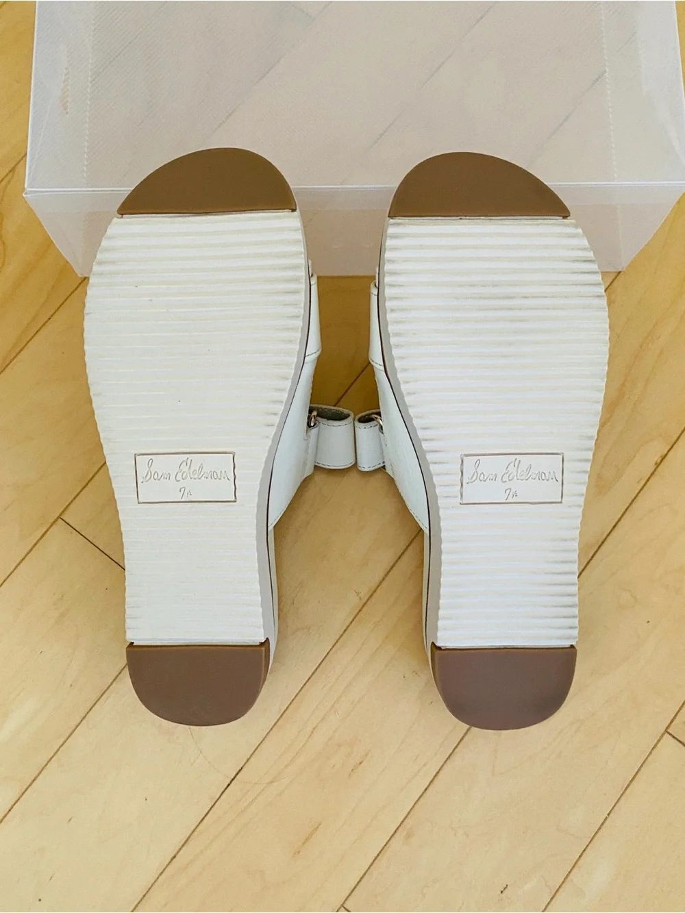 Sam Edelman Leather Adrianna Two Strap Ivory Buckle Slide Sandals